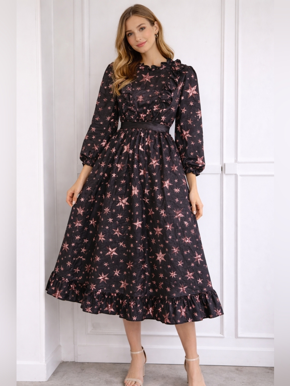 Sister Jane Black Dress with Pink Metallic Star Accents